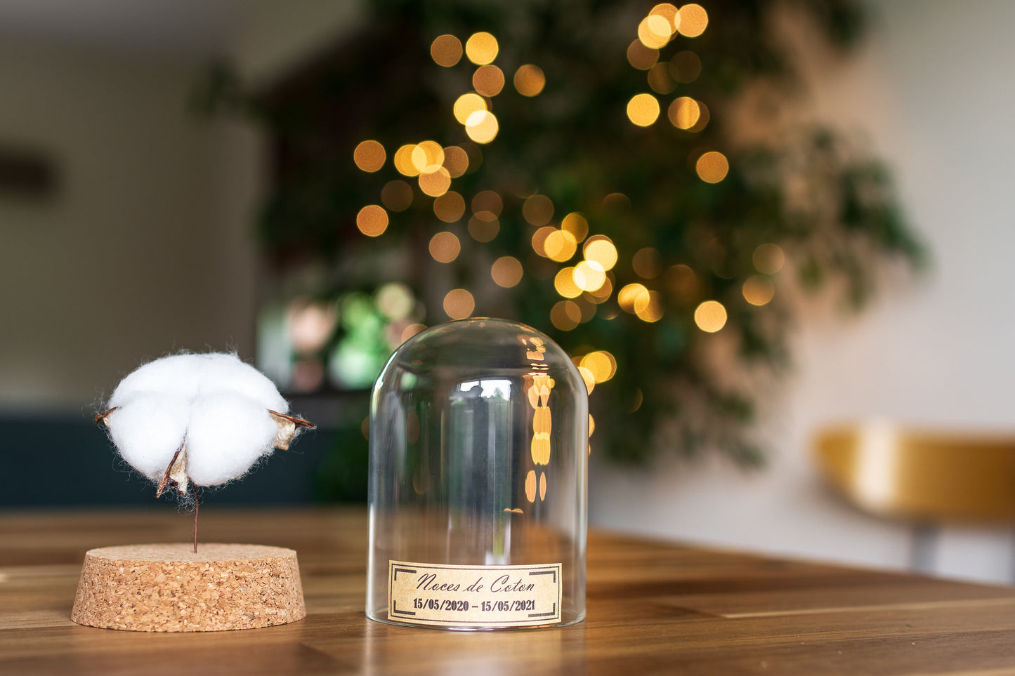 Cadeau noces de coton - 1 an de mariage - cloche en verre