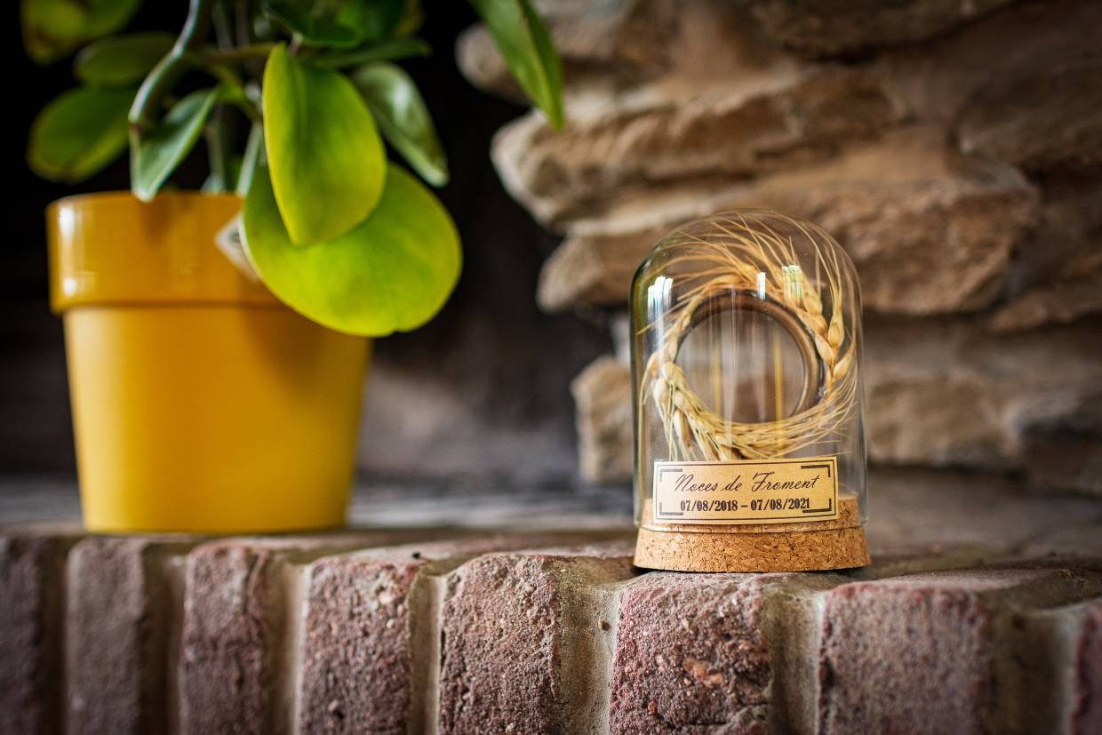 Cadeau noces de froment - 3 ans de mariage - Cloche en verre