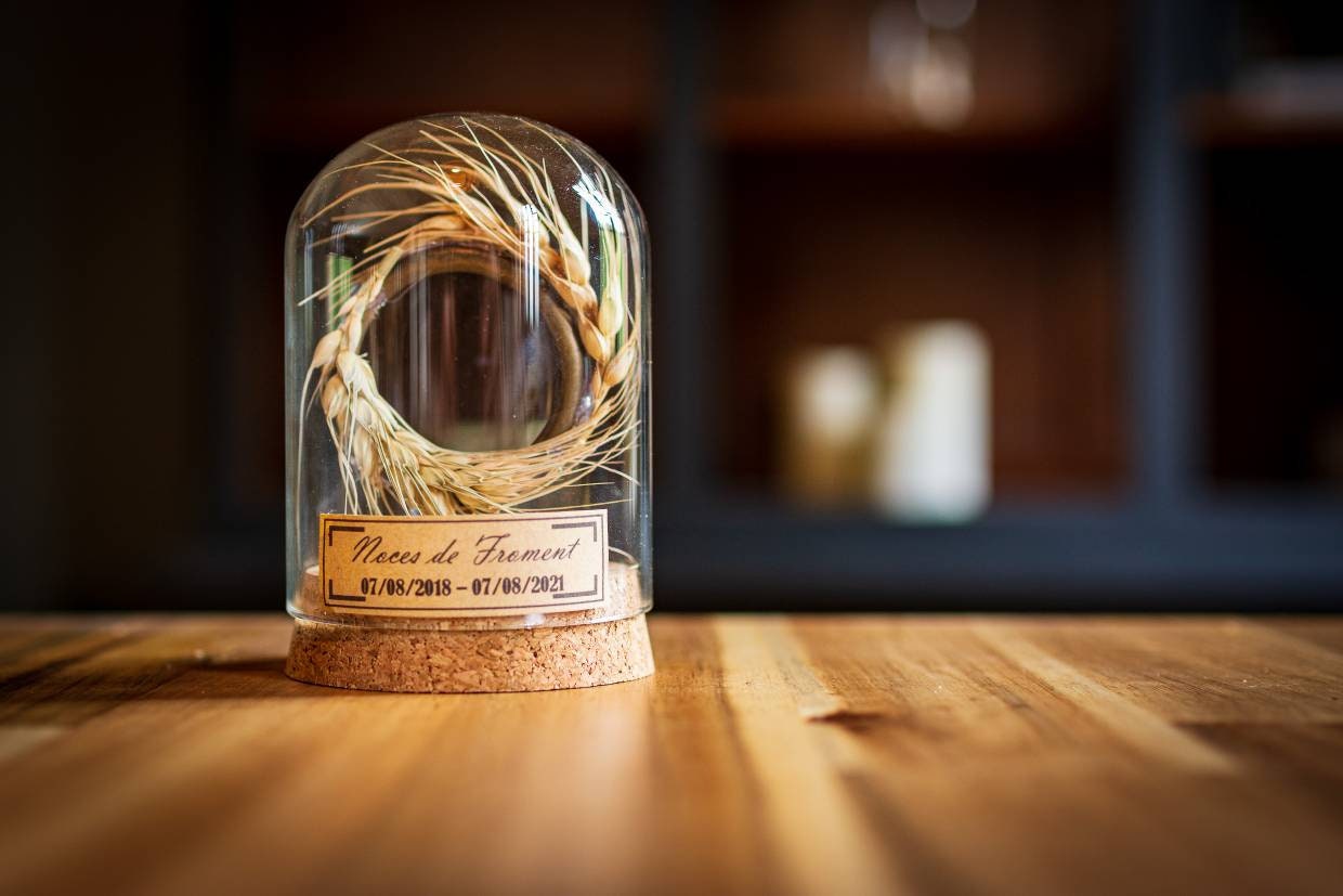 Pack noces de froment - 3 ans de mariage - Cloche en verre