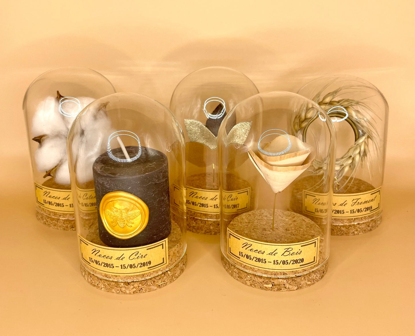 Pack noces de bois - 5 ans de mariage - Cloche en verre