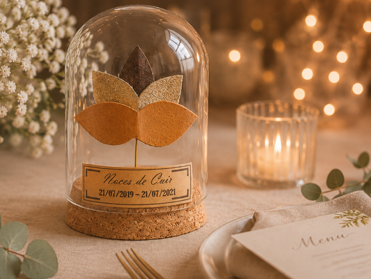 Cadeau noces de cuir - 2 ans de mariage - cloche en verre