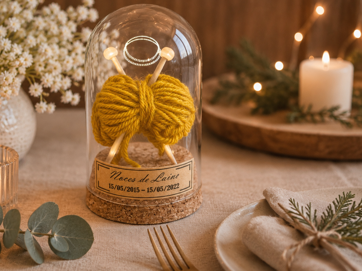 Cadeau noces de Laine - 7 ans de mariage - cloche en verre
